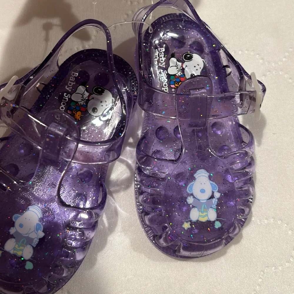 Vintage Peanut Snoopy Purple Glitter Jelly Sandals for Kids